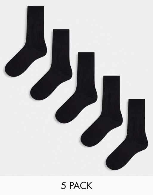 River Island 5 pack ribbed crew socks in black