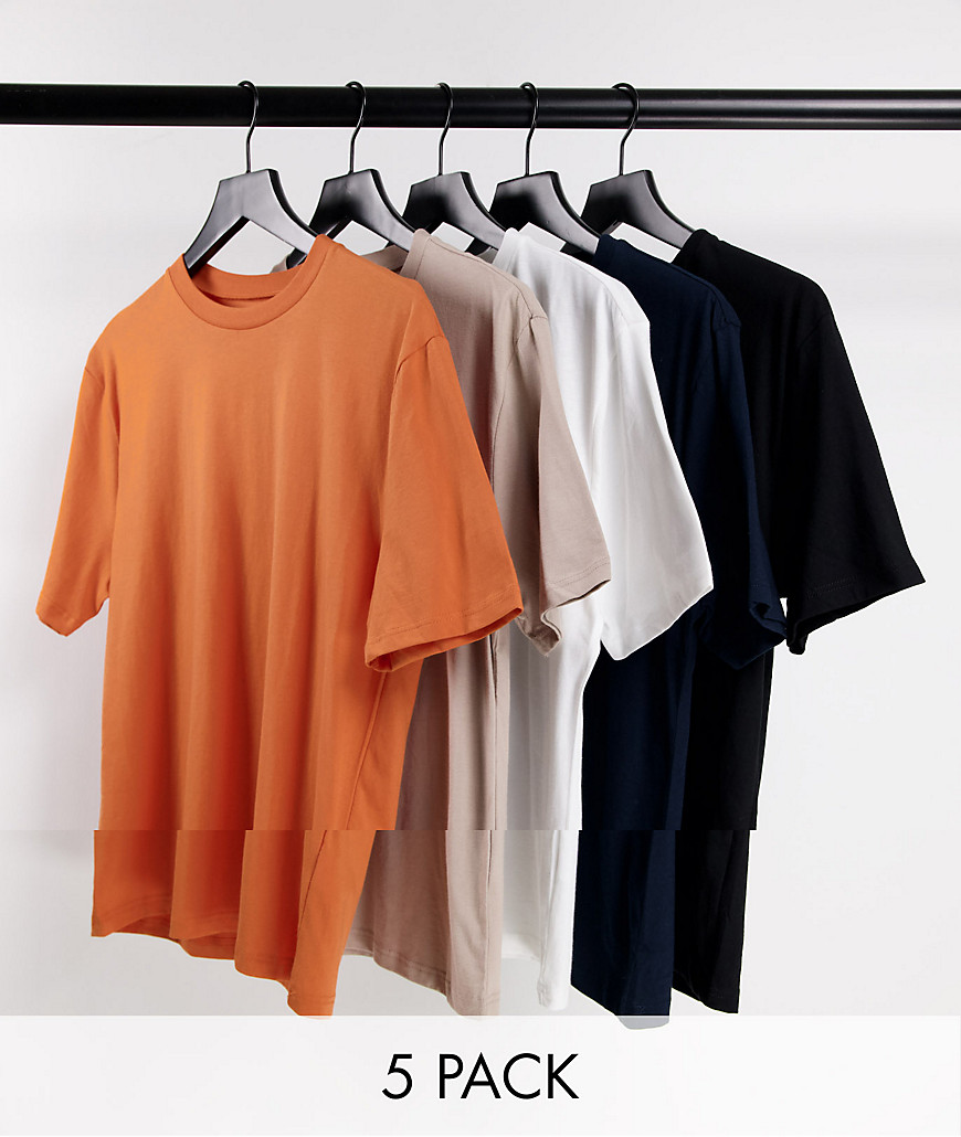 River Island 5 pack slim fit t-shirt in multi-Orange