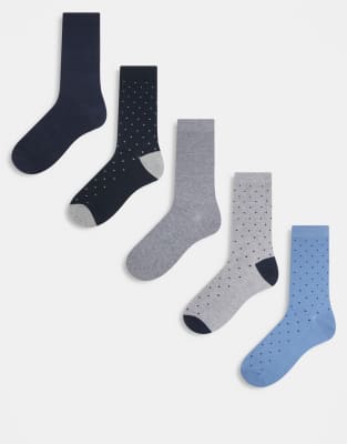 River Island 5-pack Smart Dotted Socks In Blue