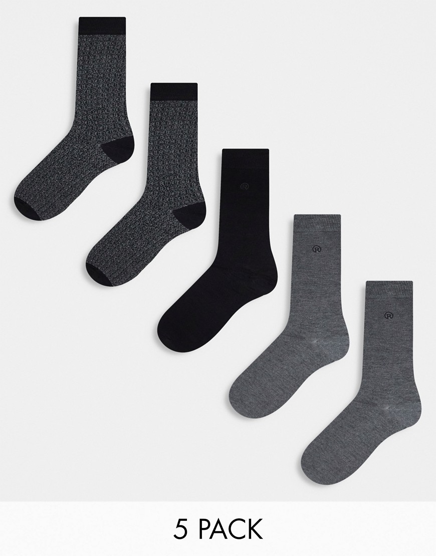 River Island 5 pack socks in grey geo print-Black