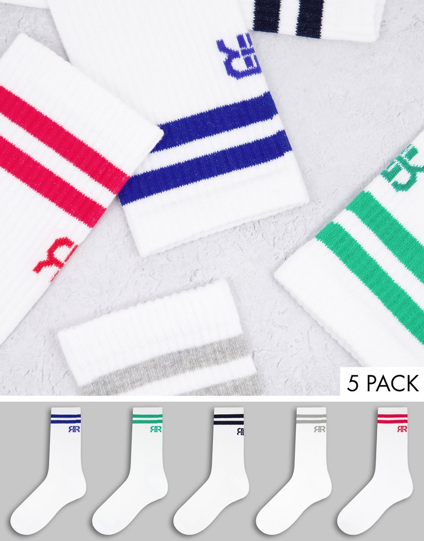 River Island 5 pack socks in white with multi colored stripes