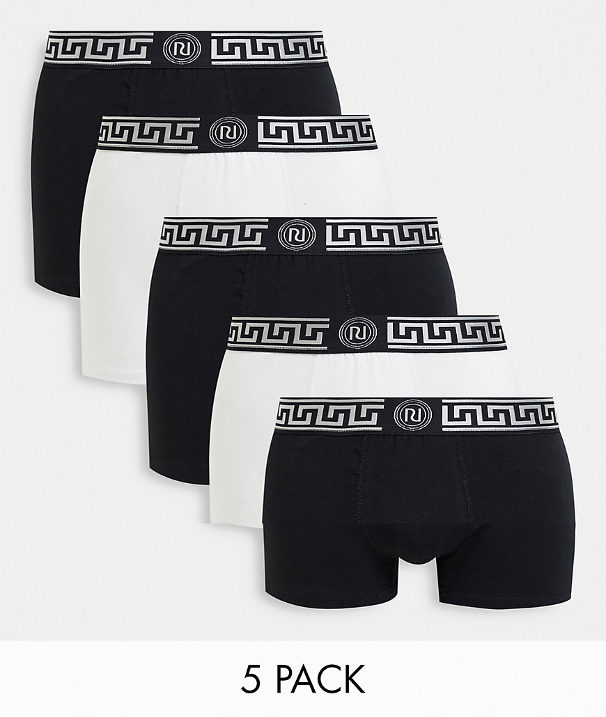 River Island 5 pack trunks in black and white