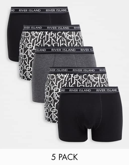 River Island 5 pack trunks in black