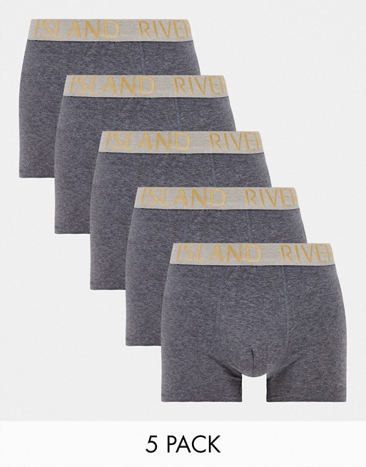 River Island 5 pack trunks in grey with gold