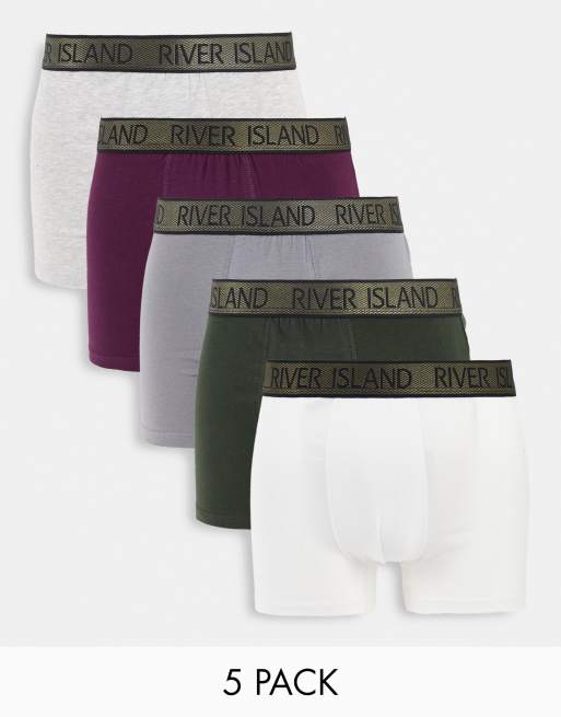River Island 5 pack trunks in khaki