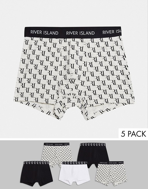 River Island 5 pack trunks in mono print