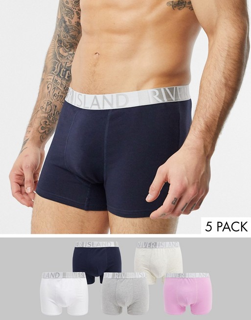 River Island 5 pack trunks in pastels