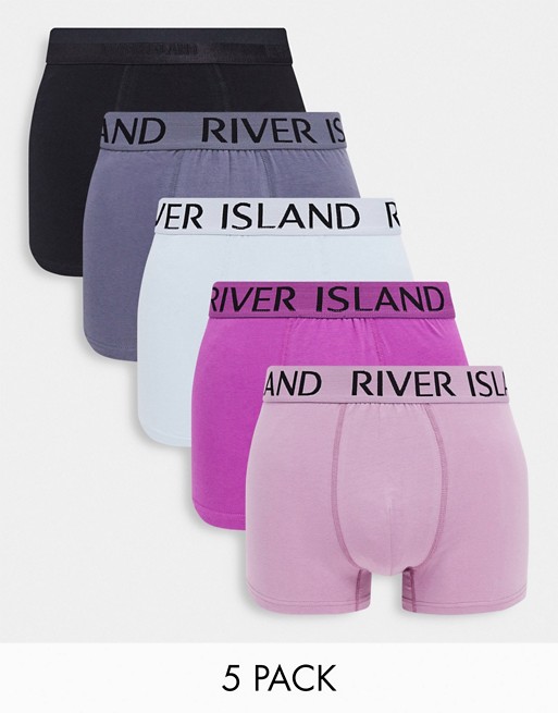River Island 5 pack trunks in purple