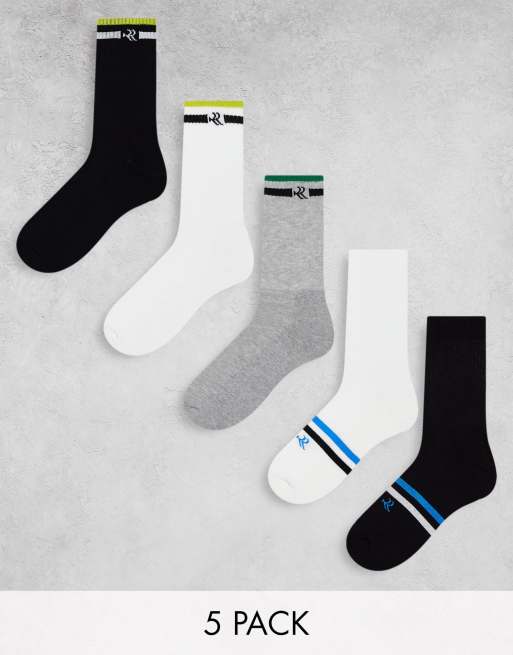River Island 5 pack varsity socks in cream ASOS