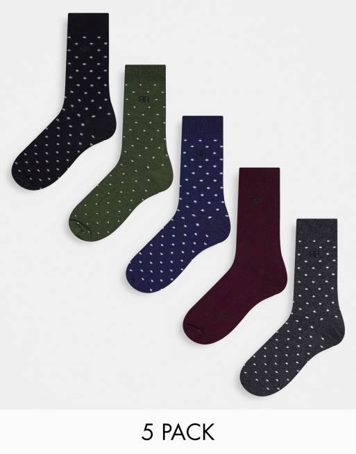River Island – 5er-Pack gepunktete Socken in Khaki