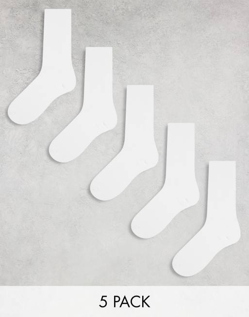 River Island – 5er-Pack gerippte Socken in Weiß