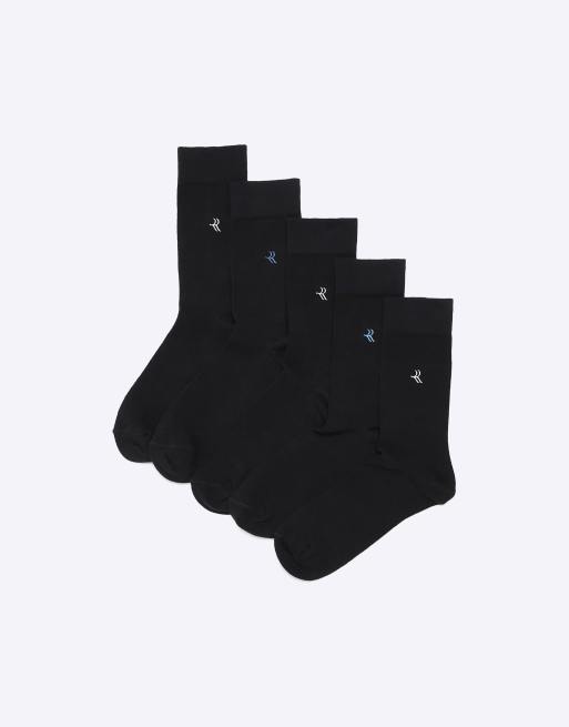 River Island – 5er-Pack Socken in Schwarz mit verschiedenfarbiger Logostickerei