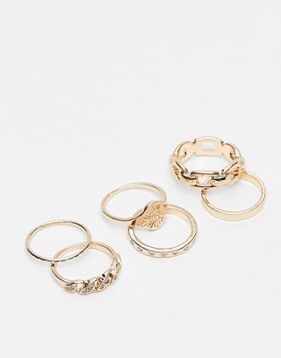 River Island 6 pack chunky rings in gold