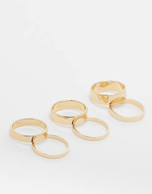 River Island 6 pack clean band rings in gold