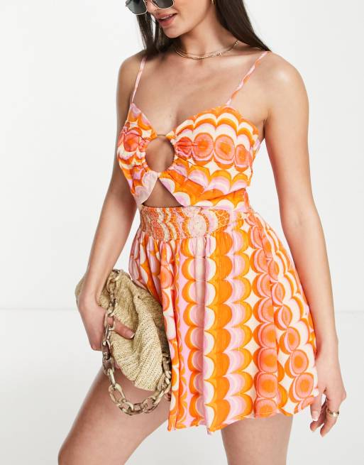 Orange sales print playsuit