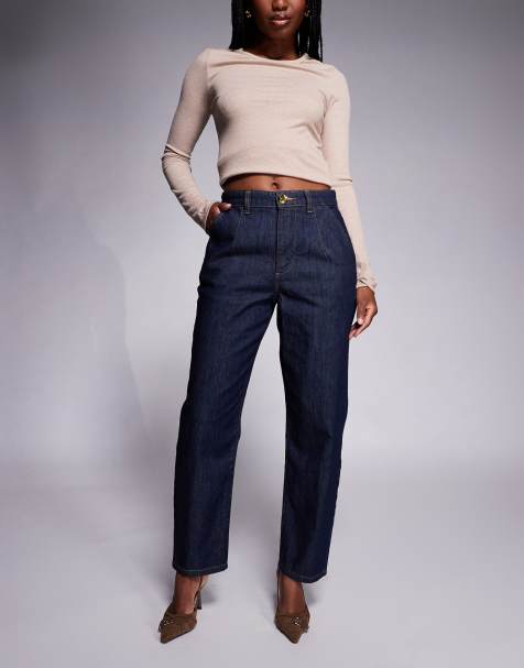 River Island 80s fit barrel jeans in dark denim - view 1