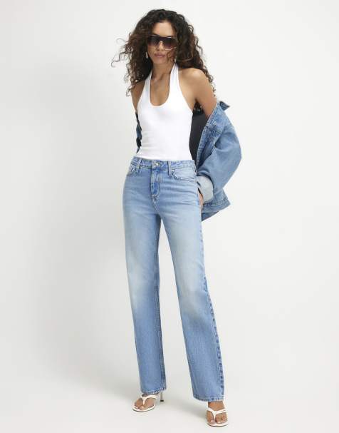 River Island 90s slim straight leg jeans in light blue - view 1