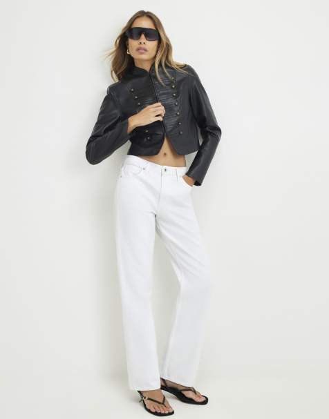 River Island 90s slim straight leg jeans in white - view 1