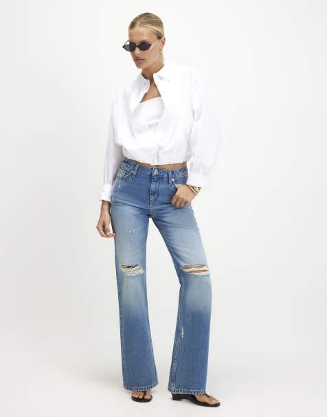 River Island 90s slim straight leg ripped jeans in light blue - view 1