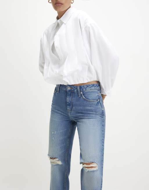 River Island 90s slim straight leg ripped jeans in light blue , 2 of 4