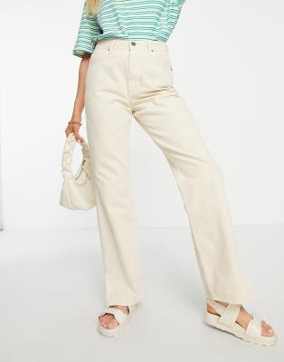 River Island 90s Straight Jean With Split Hem In Ecru-white