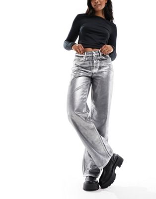 River Island 90s straight leg coated jean in silver - ASOS Price Checker