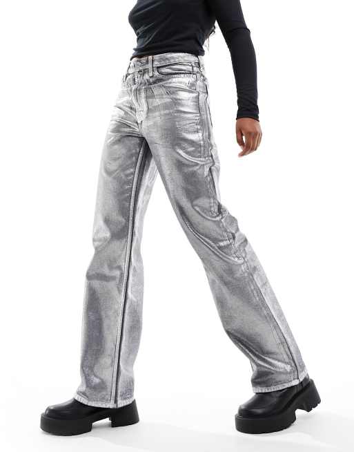 River Island 90s straight leg coated jean in silver