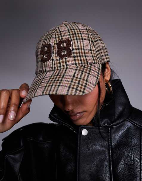 River Island 98 graphic checked cap in light brown - view 1