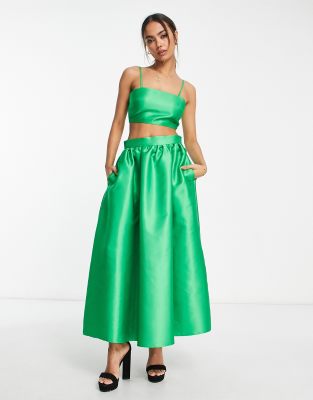 River Island a-line midi skirt in green