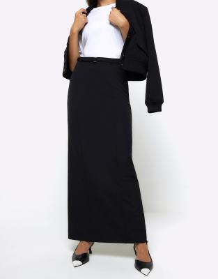 a-line pencil maxi skirt in black