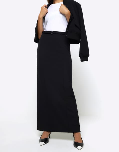 River Island a-line pencil maxi skirt in black  
