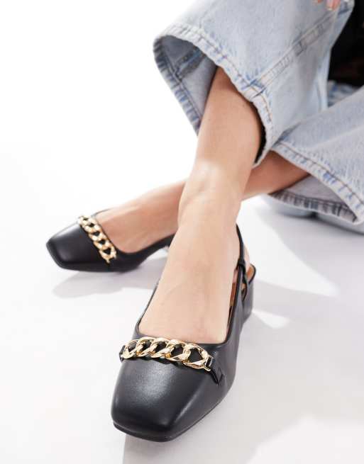 River Island Absatzschuhe in Schwarz mit Fersenriemen und Kettendetail