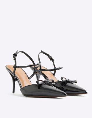 River Island - Absatzschuhe in Schwarz mit Fersenriemen und Schleifendetail