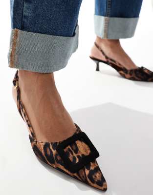 River Island - Absatzschuhe mit Fersenriemen und Leopardenmuster-Brown