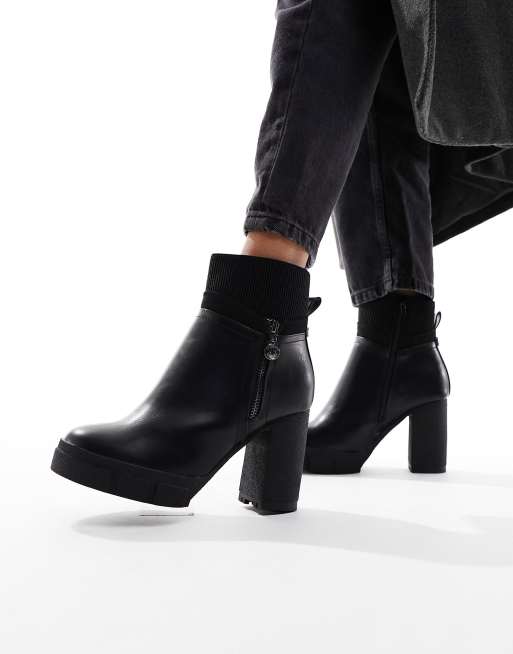 River Island – Absatzstiefel in Schwarz mit Reißverschluss, weite Passform