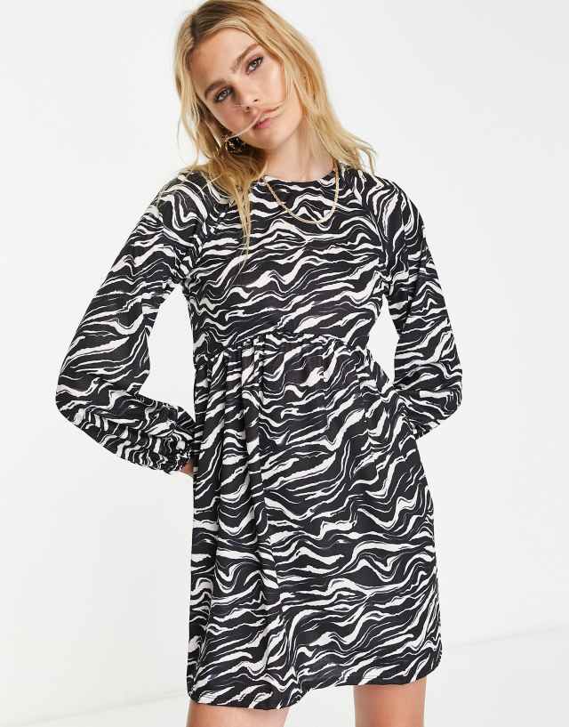 River Island abstract print smock mini dress in black