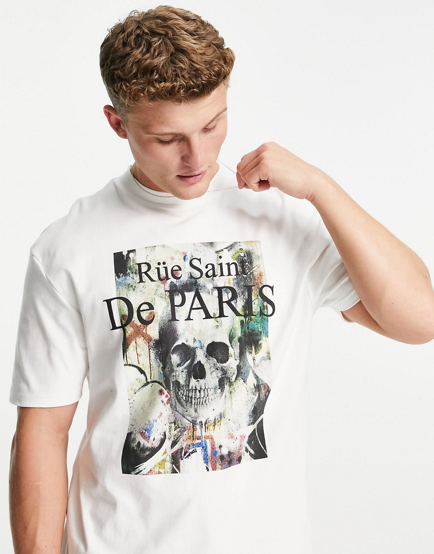 River Island abstract skull boxy t-shirt in white