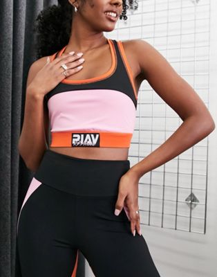 River Island Active co-ord colour block sports bra in black - ASOS Price Checker