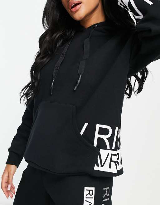 River Island Active logo hoodie co ord in black