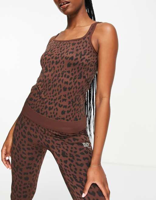 River Island - Active - Naadloos hemdje met luipaardprint in bruin, deel van co-ord set, 3 van 4