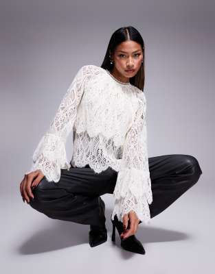 River Island Petite Lace Blouse In Cream-white In White