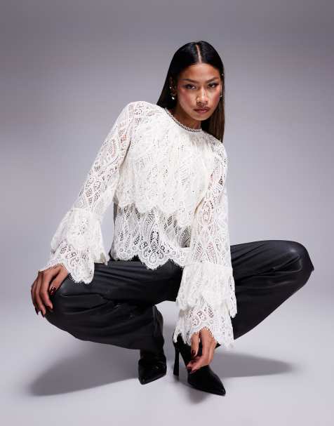 River Island all over lace blouse in cream - view 1