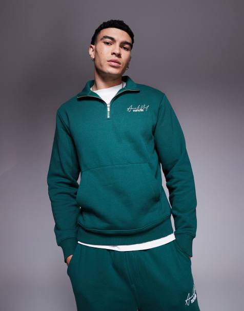 River Island ame le nuit half zip sweatshirt co-ord in green - view 1