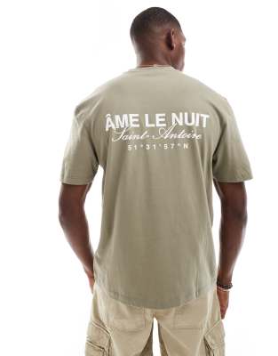 River Island River Island ame le nuit logo t-shirt in khaki-Green