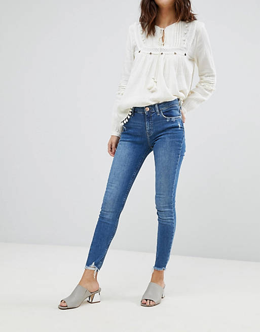 River Island Amelie Frayed Hem Super Skinny Jeans