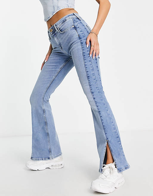 jeans a vita medio alta a zampaRiver Island in Denim di colore Blu Donna Abbigliamento da Jeans da Jeans a zampa e a campana Amelie 