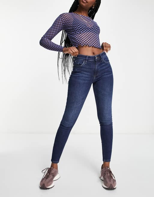 River Island - Amelie - Jeans met halfhoge taille in donker denim