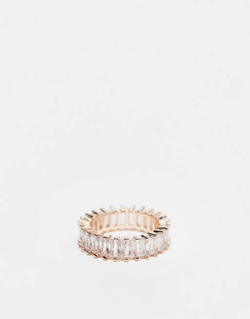 River Island - Anello color oro rosa con cristalli a baguette 