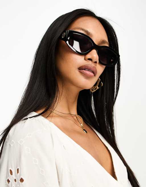 River Island Angled Slim Sunglasses In Black Asos 