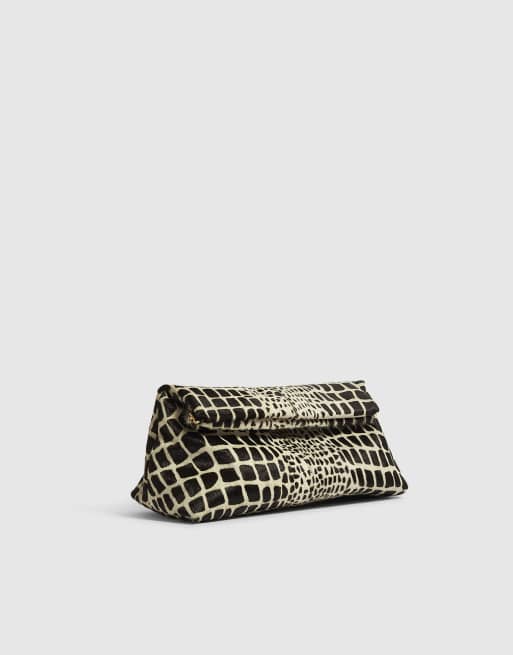 River Island Animal print hair on leather clutch bag in black, 2 of 4